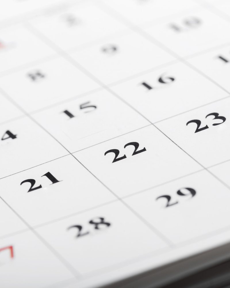 Calendário com os dias do mês